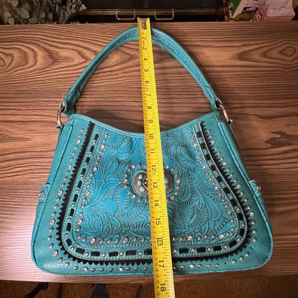 American Bling Turquoise Embossed Handbag - Picture 14 of 16